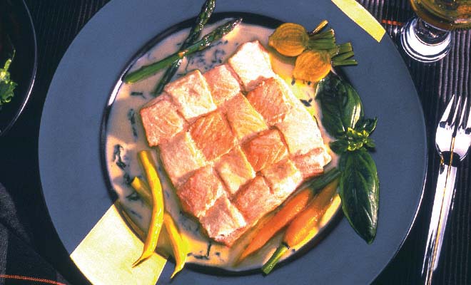 Marx Bros Cafe Checkerboard of White and Red King Salmon