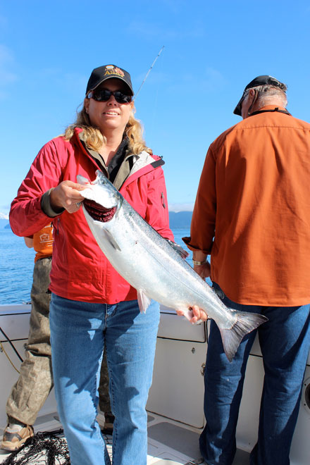 Audrey Bradshaw landed this fine coho while trolling in Prince William Sound.
