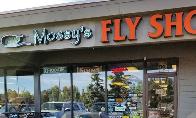 Mossy's Fly Shop in Anchorage Mossy's Fly Shop storefront in Anchorage