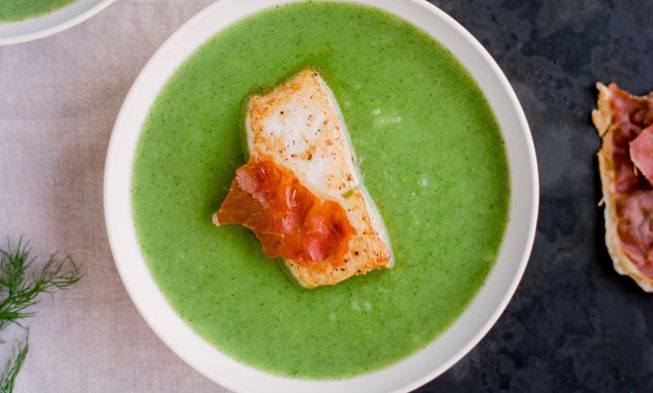 Dill Soup with Halibut and Prosciutto img