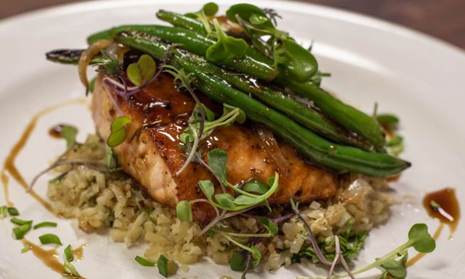 Glazed Salmon with Green Beans and Cauliflower Couscous img