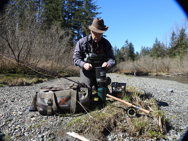 camping stove while fishing