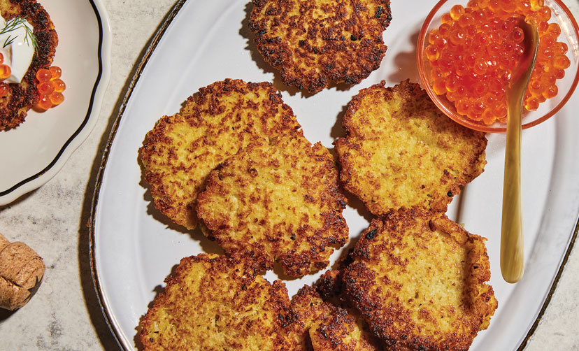 OctNov22_Recipe_FeatImg Latkes with Alaska Salmon Roe