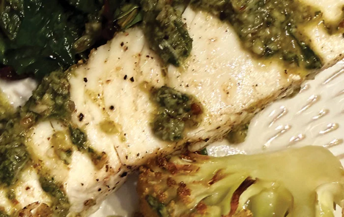 Seared Halibut With Carrot-Top Pesto