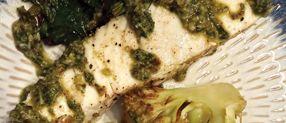 Seared Halibut With Carrot-Top Pesto